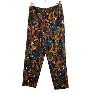 VTG Lerner Womens L Fall Floral Print Pants Rayon Multicolor Elastic Waist Flowy